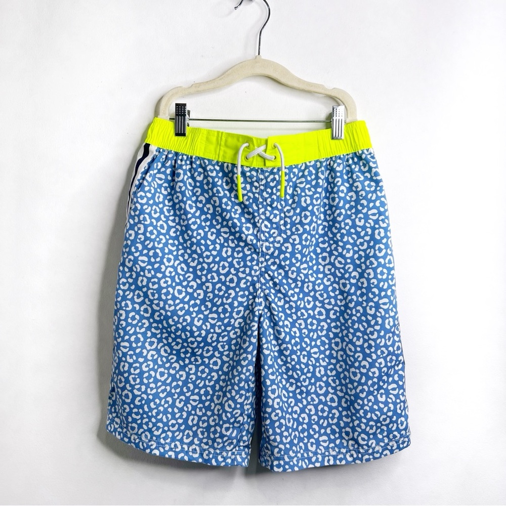 Mini Boden Boys Leopard Print Neon Swim Board Shorts